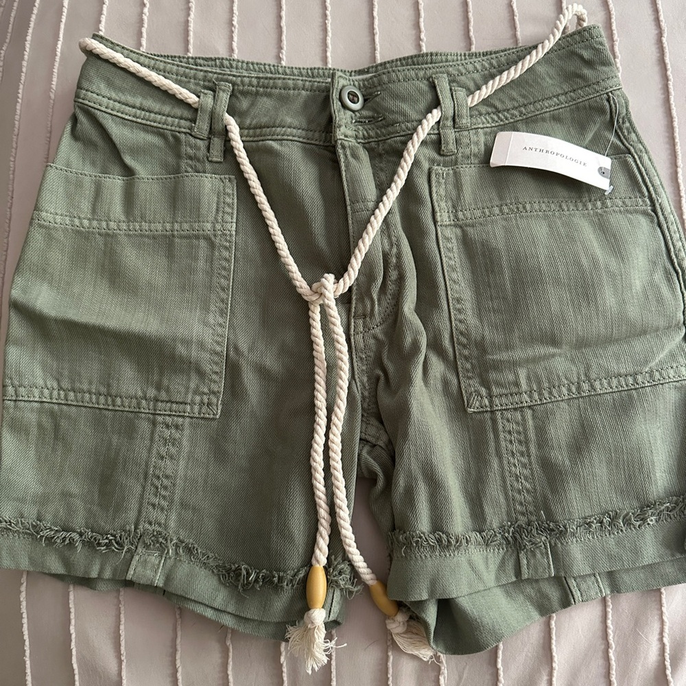 Anthropologie Olive Green Utility Jean Shorts with Rope Tie